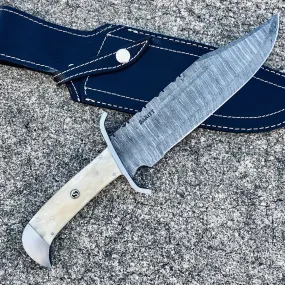 14” Jim Bowie - Bone - Damascus - Vertical Carry - JBSC2