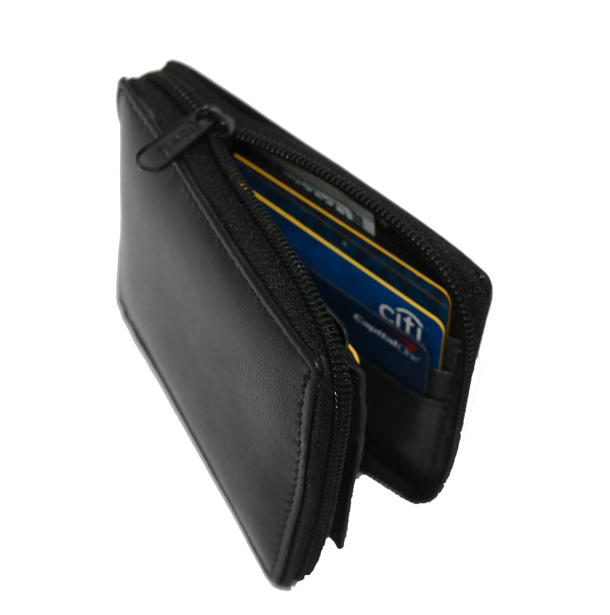 Adorable Deluxe RFID-Blocking Flip ID Zipped Soft Leather Bifold Wallet - Black