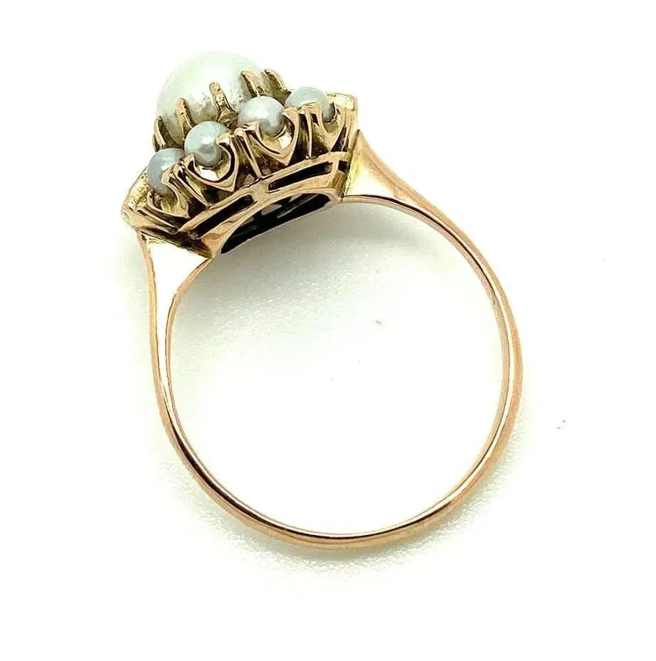 Antique Victorian 9ct Rose Gold Sapphire and Pearl Ring