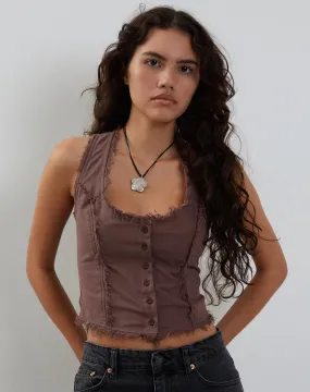 Ayara Button Up Cami Top in Deep Taupe