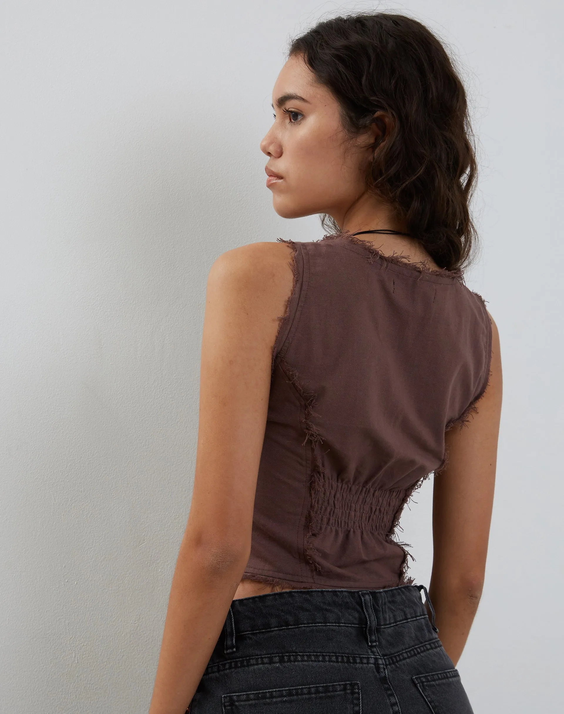 Ayara Button Up Cami Top in Deep Taupe