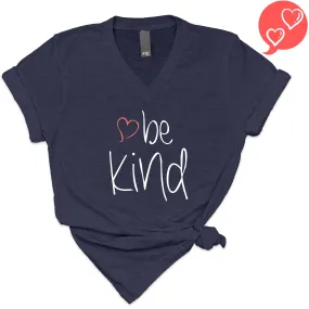 be kind Heart Heather Navy V-Neck T-Shirt (Size Small)(SALE! Collection)