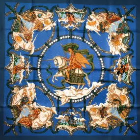 Cavaliers Des Nuages Hermes Scarf by Donnadieu 90 cm Silk Blue CW NIB