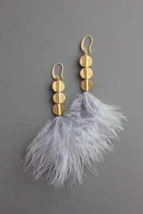 David Aubrey Jewelry - VRDE45 Lavender feathers and brass disc earrings