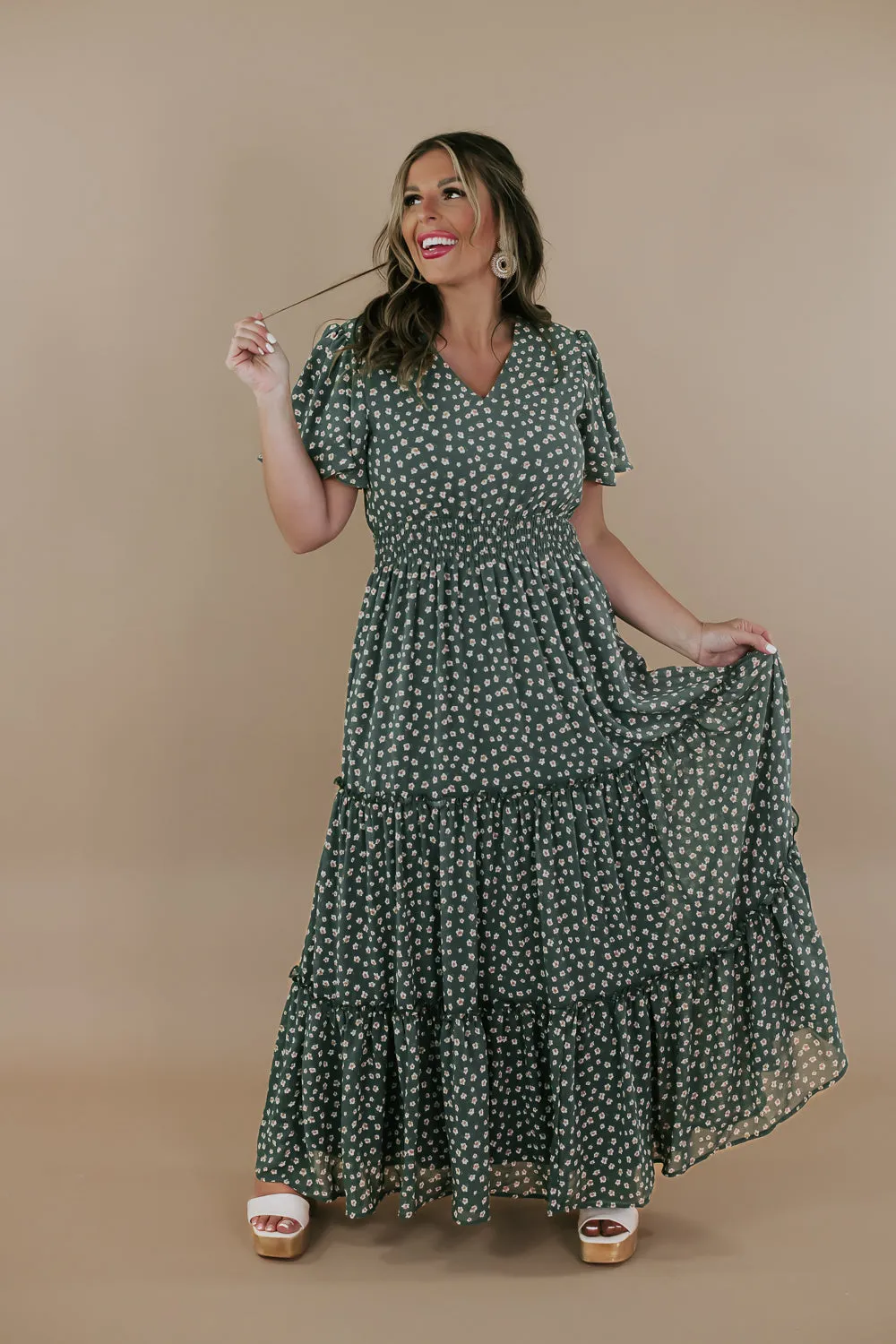 ECB Exclusive: Many Moments Floral Maxi Dress, Green