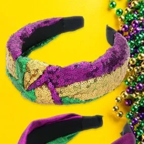 JHB1168/SEQUIN KNOT HEADBAND MARDI GRAS