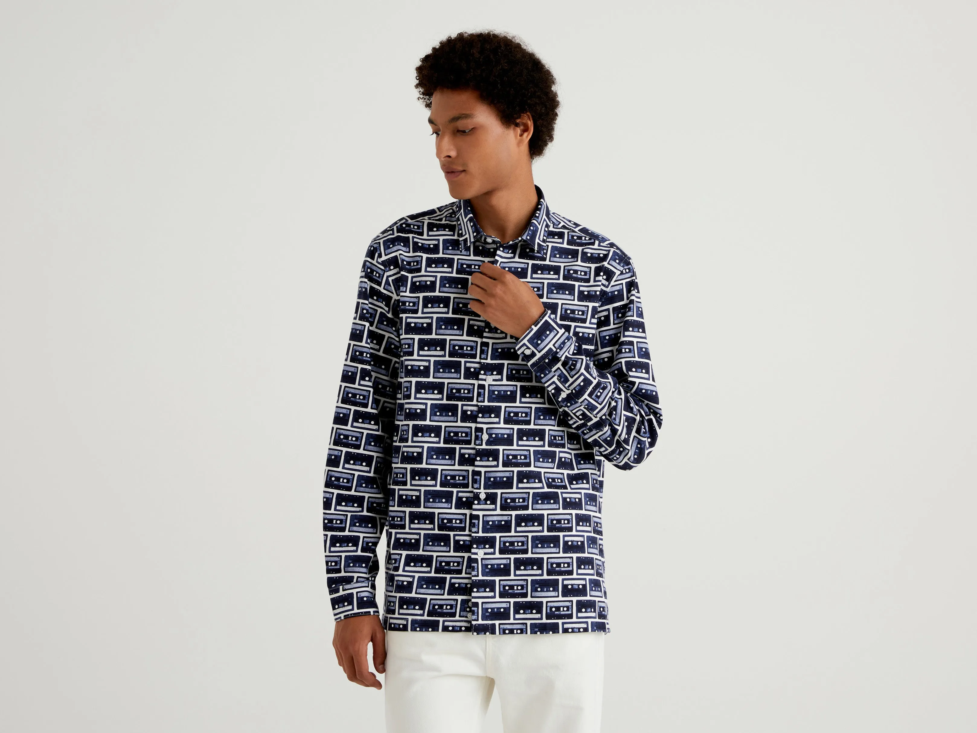 Mens Casette Print Collared Shirt