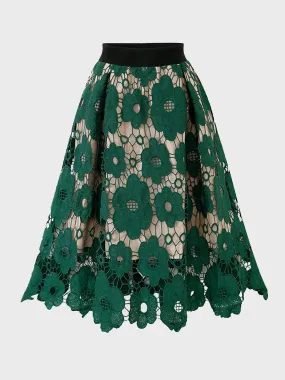 Midsize High Waist Lace Hollow Floral Skirt