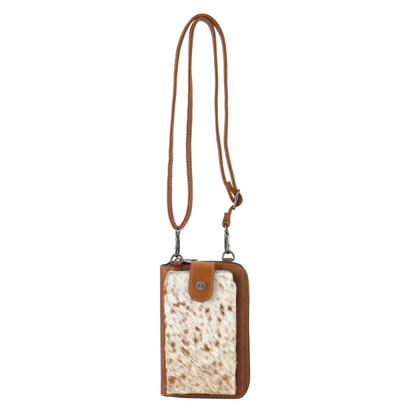 MW630BR Montana West Western Genuine Hair-On Cowhide Phone Case Crossbody Wallet Brown