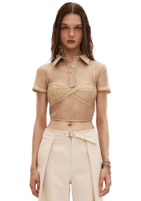 Pearl Spliced Leather Short Sleeve Top