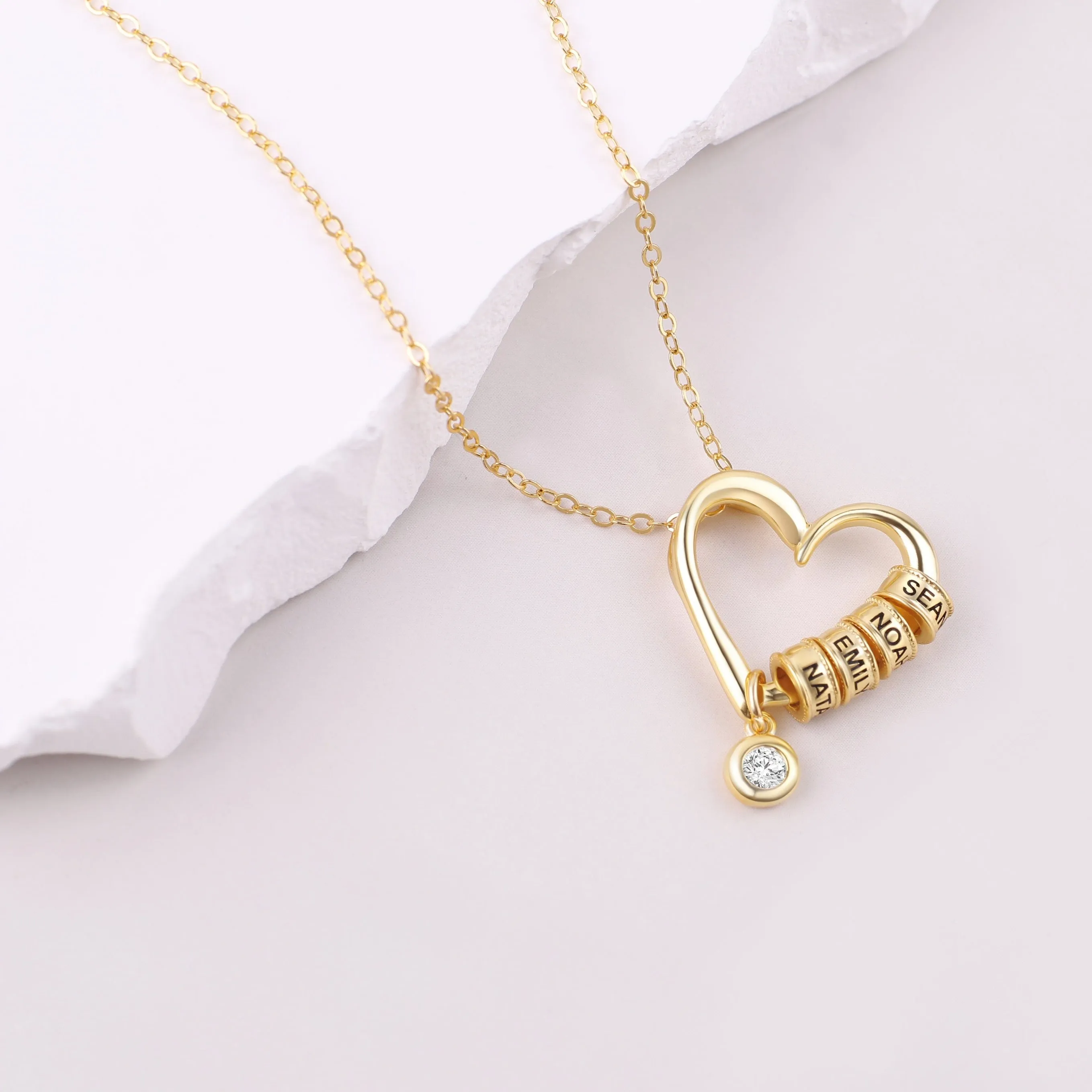 Personalized Heart Necklace with Engraved Beads