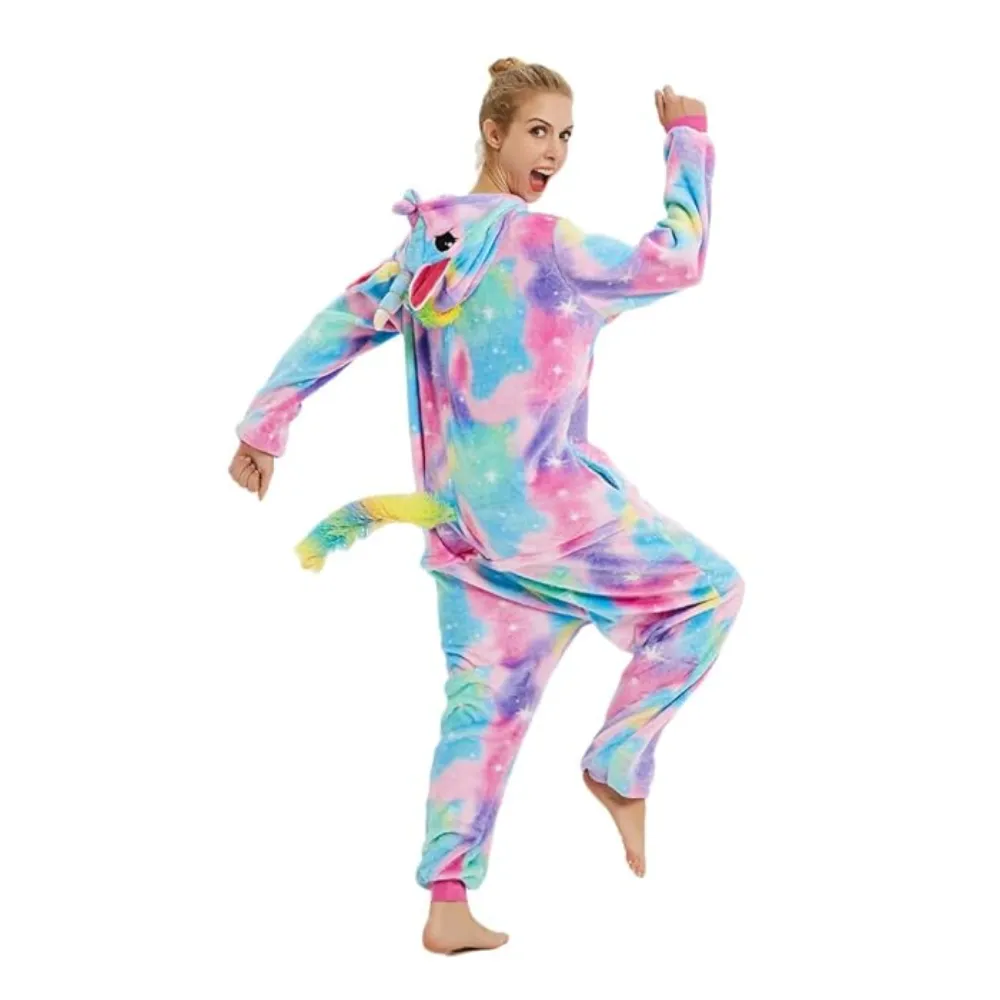 Rainbow Unicorn with Sparkling Stars Adult Onesie