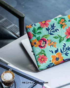 Sea Green Colourful Laptop Skin With Floral Design